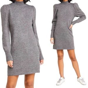 Lola Sweater Dress by WAYF in grey. Mock neck puffed sleeve knit mini dress 🍂